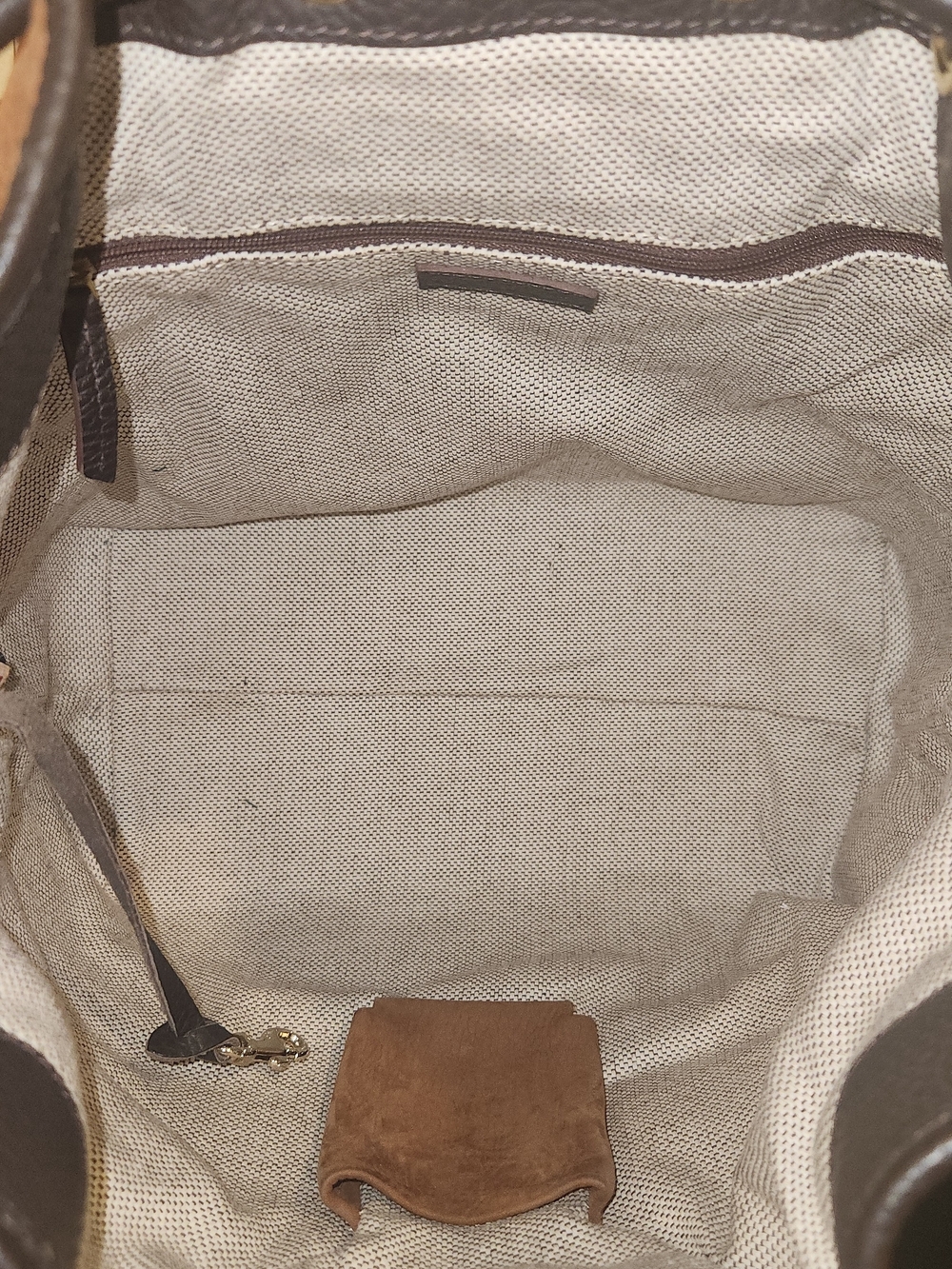 Dooney & Bourke Two-Tone Tan and Dark Brown Leather Drawstring Hobo - Picture 5 of 8